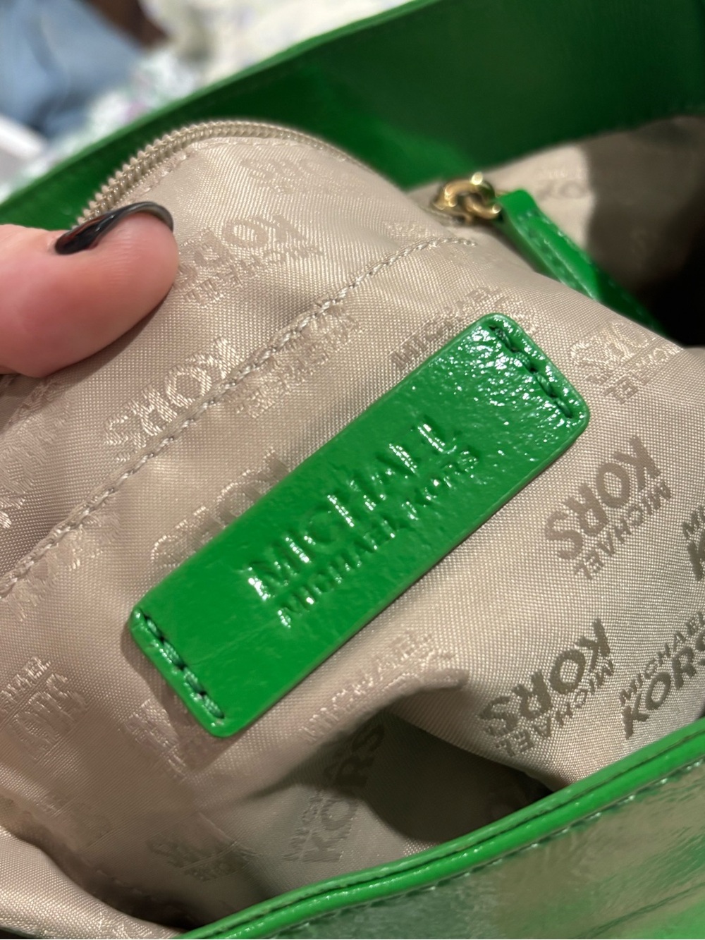 Michael Kors Emerald Green Patent Leather Tote with Gold MK Charm - Picture 16 of 16